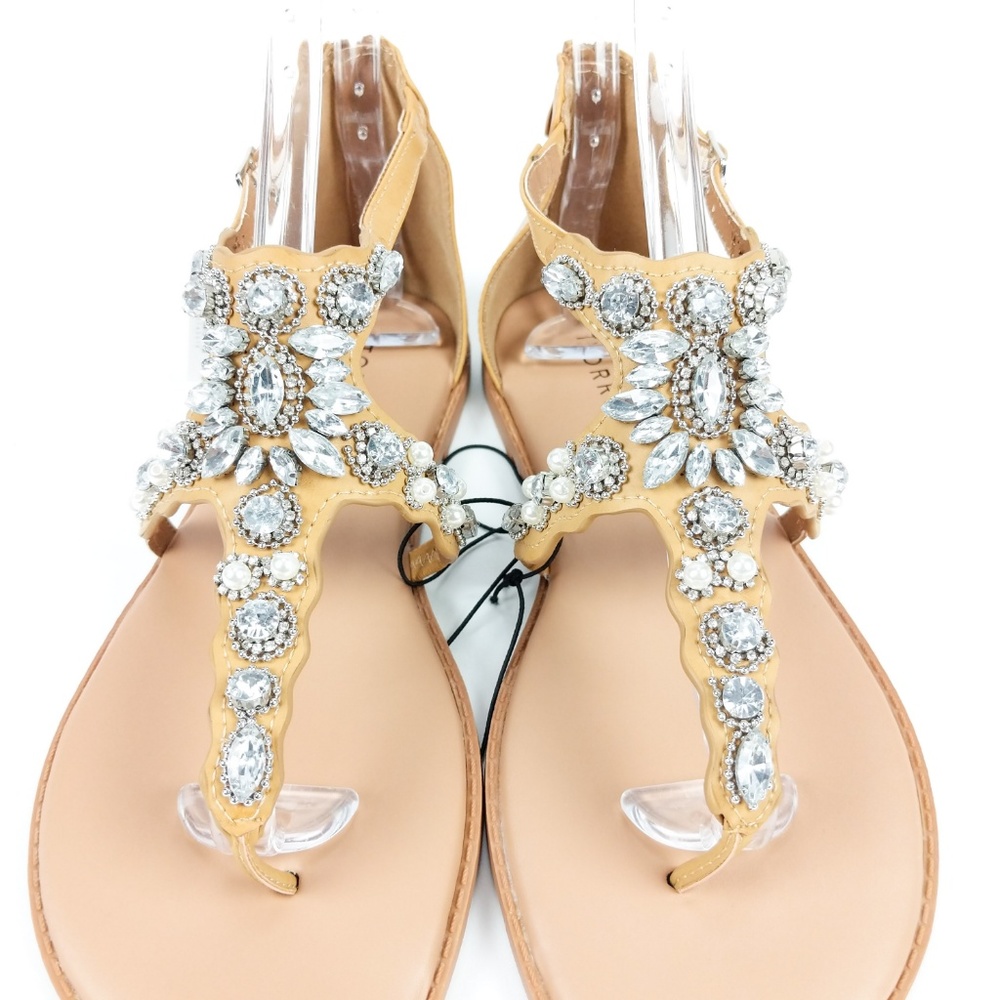 Torrid Tan Faux Leather Rhinestone Sandal T-Strap - Picture 5 of 8